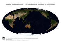 #29 Landkarte Welt: Land, Flachwasser und Topographie (mit Staatsgrenzen)