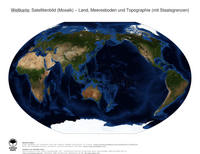 #14 Landkarte Welt: Land, Meeresboden und Topographie (mit Staatsgrenzen)