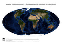 #16 Landkarte Welt: Land, Meeresboden und Topographie (mit Staatsgrenzen)