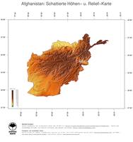 #3 Landkarte Afghanistan: farbkodierte Topographie, schattiertes Relief, Staatsgrenzen und Hauptstadt