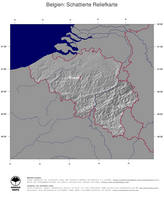 #4 Landkarte Belgien: schattiertes Relief, Staatsgrenzen und Hauptstadt