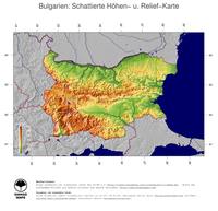 #5 Landkarte Bulgarien: farbkodierte Topographie, schattiertes Relief, Staatsgrenzen und Hauptstadt