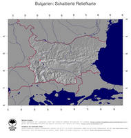#4 Landkarte Bulgarien: schattiertes Relief, Staatsgrenzen und Hauptstadt