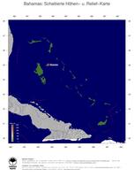 #5 Landkarte Bahamas: farbkodierte Topographie, schattiertes Relief, Staatsgrenzen und Hauptstadt