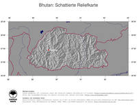 #4 Landkarte Bhutan: schattiertes Relief, Staatsgrenzen und Hauptstadt