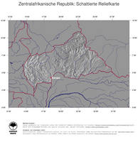 #4 Landkarte Zentralafrikanische Republik: schattiertes Relief, Staatsgrenzen und Hauptstadt