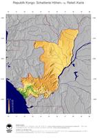 #5 Landkarte Republik Kongo: farbkodierte Topographie, schattiertes Relief, Staatsgrenzen und Hauptstadt
