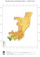#3 Landkarte Republik Kongo: farbkodierte Topographie, schattiertes Relief, Staatsgrenzen und Hauptstadt