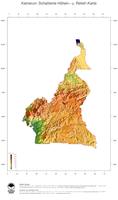 #3 Landkarte Kamerun: farbkodierte Topographie, schattiertes Relief, Staatsgrenzen und Hauptstadt