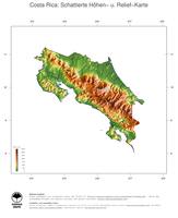 #3 Landkarte Costa Rica: farbkodierte Topographie, schattiertes Relief, Staatsgrenzen und Hauptstadt