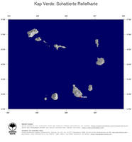 #4 Landkarte Kap Verde: schattiertes Relief, Staatsgrenzen und Hauptstadt