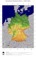 #5 Landkarte Deutschland: farbkodierte Topographie, schattiertes Relief, Staatsgrenzen und Hauptstadt