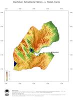 #3 Landkarte Dschibuti: farbkodierte Topographie, schattiertes Relief, Staatsgrenzen und Hauptstadt