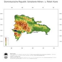 #3 Landkarte Dominikanische Republik: farbkodierte Topographie, schattiertes Relief, Staatsgrenzen und Hauptstadt
