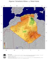 #5 Landkarte Algerien: farbkodierte Topographie, schattiertes Relief, Staatsgrenzen und Hauptstadt