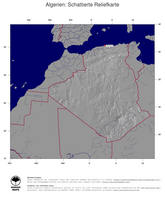 #4 Landkarte Algerien: schattiertes Relief, Staatsgrenzen und Hauptstadt