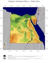#5 Landkarte AEgypten: farbkodierte Topographie, schattiertes Relief, Staatsgrenzen und Hauptstadt