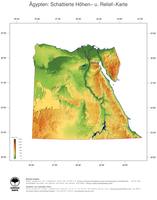 #3 Landkarte AEgypten: farbkodierte Topographie, schattiertes Relief, Staatsgrenzen und Hauptstadt