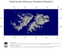#4 Landkarte Falklandinseln: schattiertes Relief, Staatsgrenzen und Hauptstadt