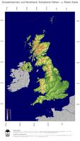 #4 Landkarte Grossbritannien und Nordirland: farbkodierte Topographie, schattiertes Relief, Staatsgrenzen und Hauptstadt