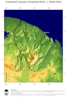 #2 Landkarte Franzoesisch-Guayana: farbkodierte Topographie, schattiertes Relief, Staatsgrenzen und Hauptstadt