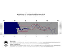 #4 Landkarte Gambia: schattiertes Relief, Staatsgrenzen und Hauptstadt