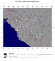 #4 Landkarte Guinea: schattiertes Relief, Staatsgrenzen und Hauptstadt