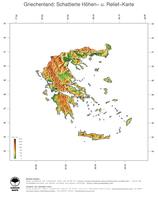 #3 Landkarte Griechenland: farbkodierte Topographie, schattiertes Relief, Staatsgrenzen und Hauptstadt