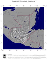 #4 Landkarte Guatemala: schattiertes Relief, Staatsgrenzen und Hauptstadt