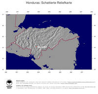 #4 Landkarte Honduras: schattiertes Relief, Staatsgrenzen und Hauptstadt
