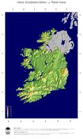 #5 Landkarte Irland: farbkodierte Topographie, schattiertes Relief, Staatsgrenzen und Hauptstadt