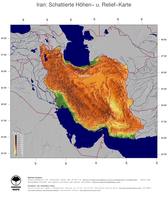 #5 Landkarte Iran: farbkodierte Topographie, schattiertes Relief, Staatsgrenzen und Hauptstadt