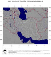 #4 Landkarte Iran: schattiertes Relief, Staatsgrenzen und Hauptstadt