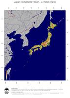 #5 Landkarte Japan: farbkodierte Topographie, schattiertes Relief, Staatsgrenzen und Hauptstadt
