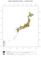 #3 Landkarte Japan: farbkodierte Topographie, schattiertes Relief, Staatsgrenzen und Hauptstadt
