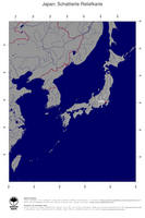 #4 Landkarte Japan: schattiertes Relief, Staatsgrenzen und Hauptstadt