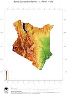 #3 Landkarte Kenia: farbkodierte Topographie, schattiertes Relief, Staatsgrenzen und Hauptstadt
