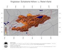 #5 Landkarte Kirgisistan: farbkodierte Topographie, schattiertes Relief, Staatsgrenzen und Hauptstadt