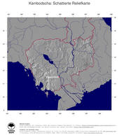 #4 Landkarte Kambodscha: schattiertes Relief, Staatsgrenzen und Hauptstadt