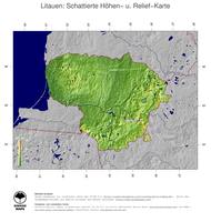 #5 Landkarte Litauen: farbkodierte Topographie, schattiertes Relief, Staatsgrenzen und Hauptstadt