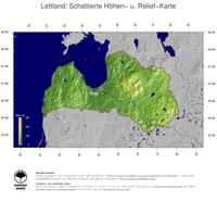 #5 Landkarte Lettland: farbkodierte Topographie, schattiertes Relief, Staatsgrenzen und Hauptstadt
