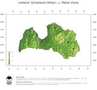#3 Landkarte Lettland: farbkodierte Topographie, schattiertes Relief, Staatsgrenzen und Hauptstadt