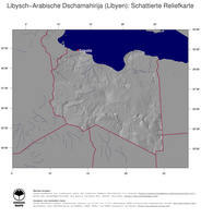 #4 Landkarte Libyen: schattiertes Relief, Staatsgrenzen und Hauptstadt