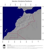 #4 Landkarte Marokko: schattiertes Relief, Staatsgrenzen und Hauptstadt