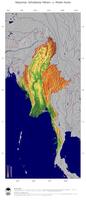 #5 Landkarte Myanmar: farbkodierte Topographie, schattiertes Relief, Staatsgrenzen und Hauptstadt
