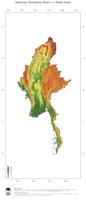 #3 Landkarte Myanmar: farbkodierte Topographie, schattiertes Relief, Staatsgrenzen und Hauptstadt