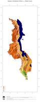 #3 Landkarte Malawi: farbkodierte Topographie, schattiertes Relief, Staatsgrenzen und Hauptstadt