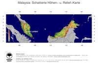 #5 Landkarte Malaysia: farbkodierte Topographie, schattiertes Relief, Staatsgrenzen und Hauptstadt