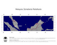#4 Landkarte Malaysia: schattiertes Relief, Staatsgrenzen und Hauptstadt