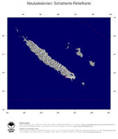 #4 Landkarte Neukaledonien: schattiertes Relief, Staatsgrenzen und Hauptstadt